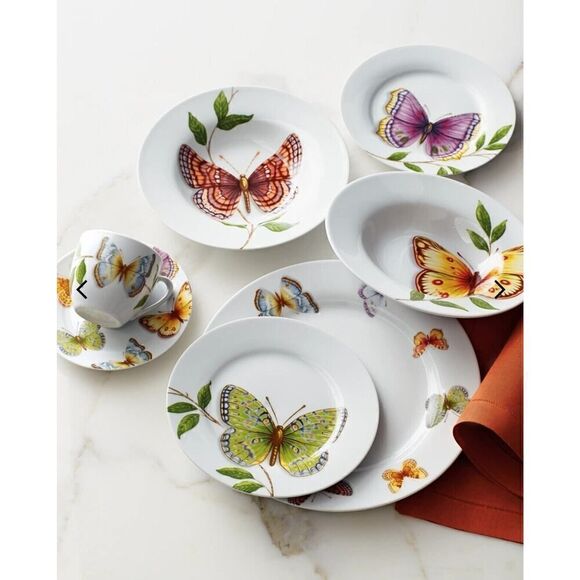 Neiman Marcus set (2) Butterfly Tea Cups saucers 8 oz | 3"H Porcelain Coffee - Picture 11 of 11